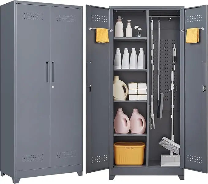 72.8" Broom Storage Cabinet Metal Utility Closet for Cleaning Supplies