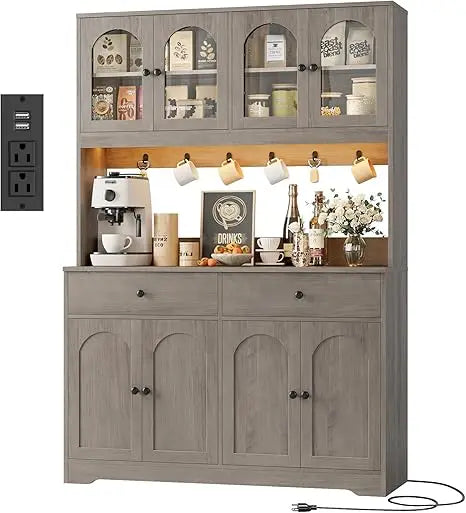 71 Inch LED Kitchen Pantry Cabinet Storage Hutch with Power Outlet