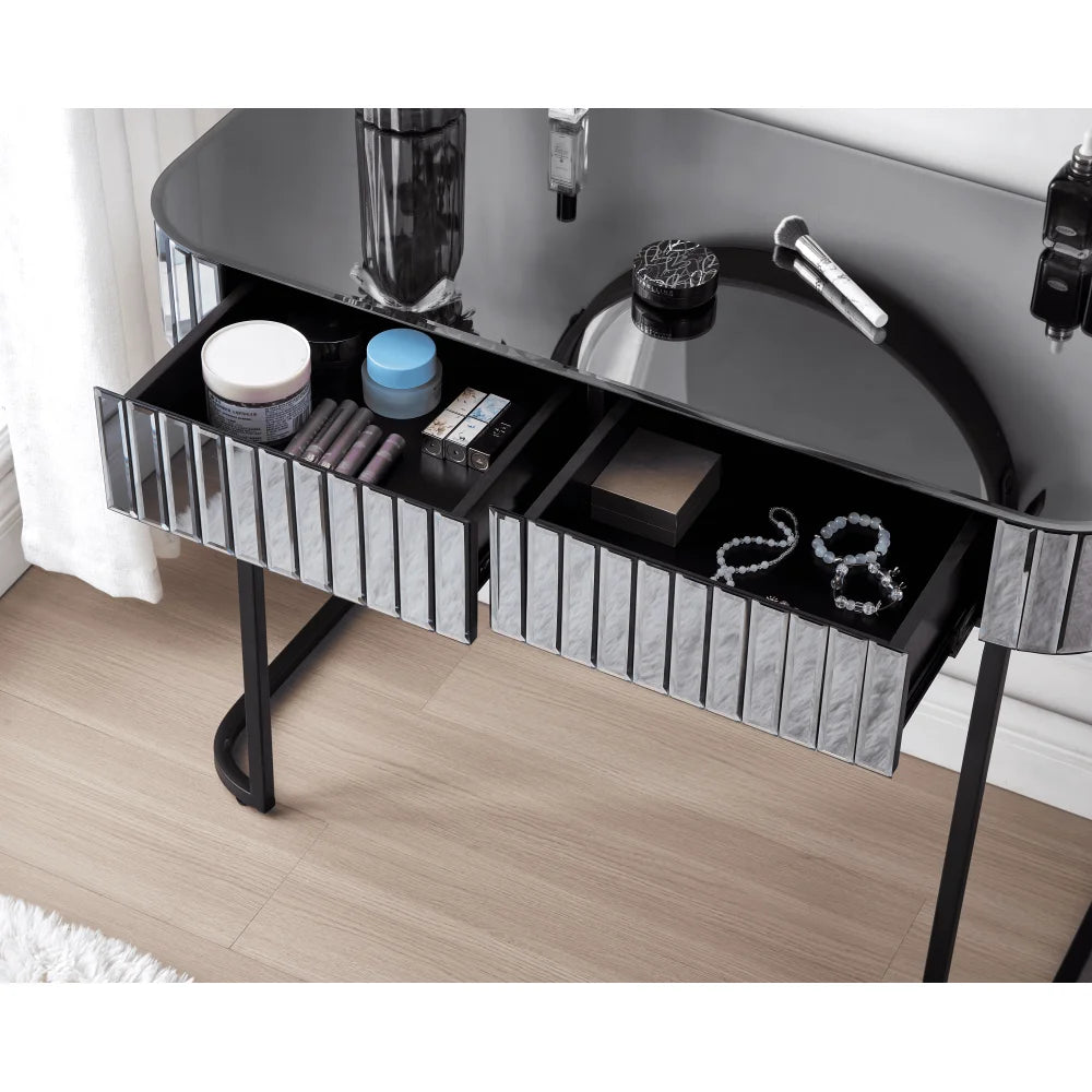 33.9" Mirrored Makeup Vanity Desk with LED Mirror and Storage Drawers