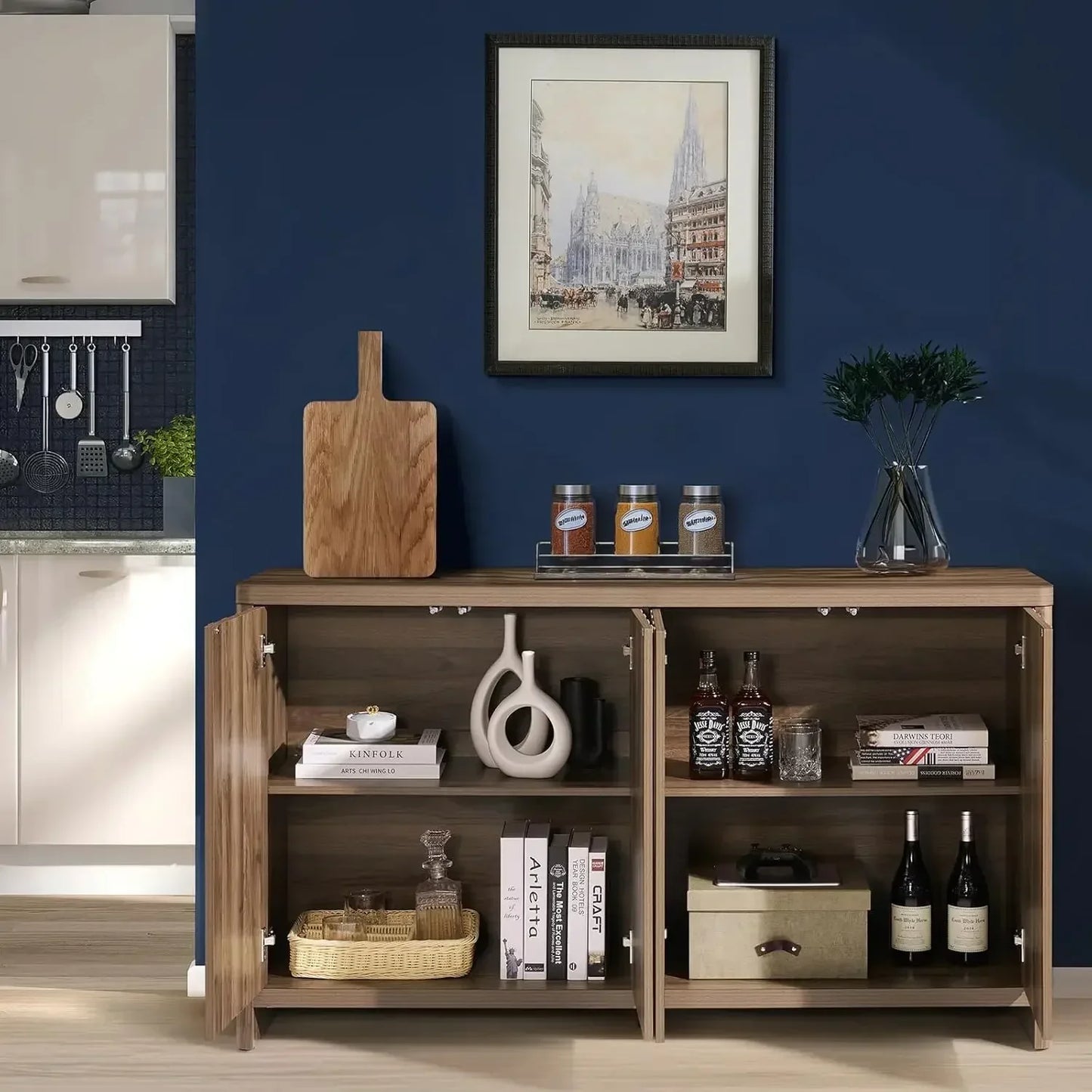 Cornwall Wave Pattern Storage Cabinet Buffet Kitchen Accent Cabinet