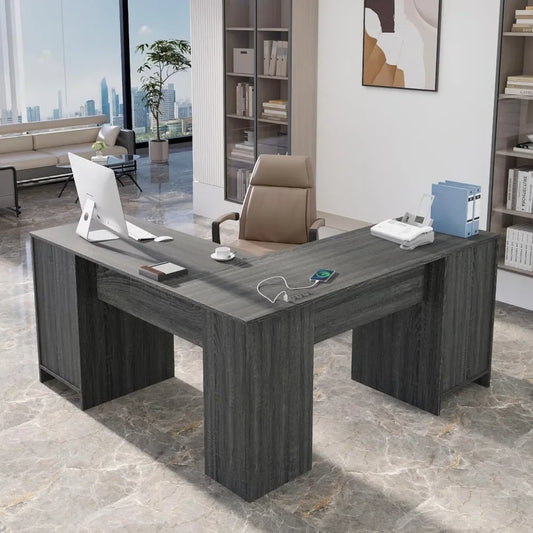L Shaped Desk with File Cabinet Corner Computer Desk Home Office Table