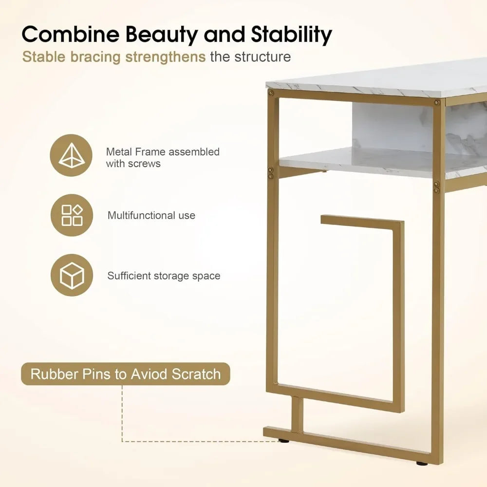 Marbling Panels Manicure Table with Storage Stylish Nail Desk