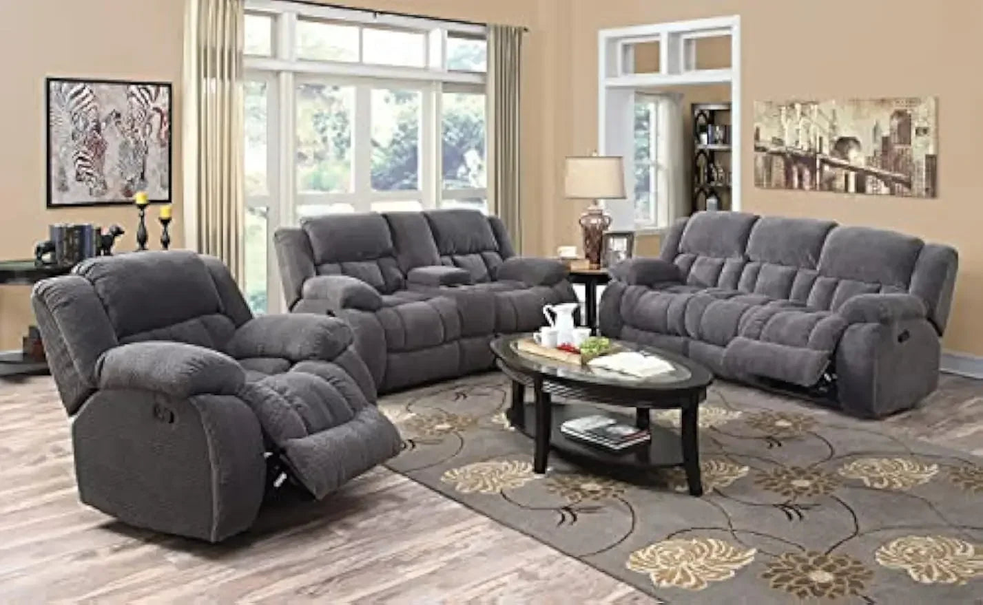 Ljustra Pillow Padded Motion Sofa Recliner Comfortable 3-Seat