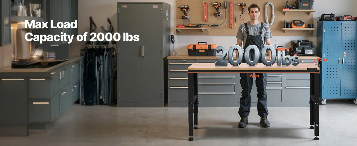 Ljustra Adjustable Workbench Heavy Duty Woodworking with Power Outlets