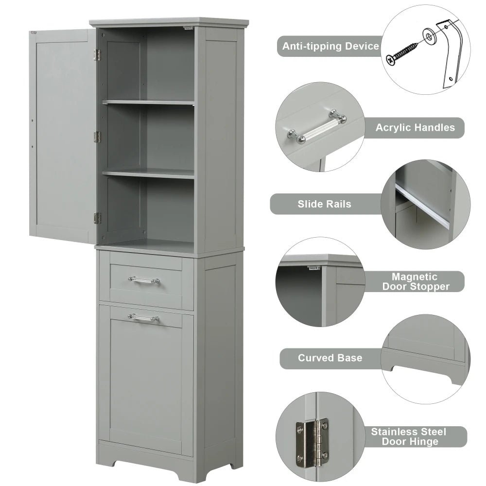 Tall Bathroom Storage Cabinet Freestanding with Adjustable Shelf and Drawers