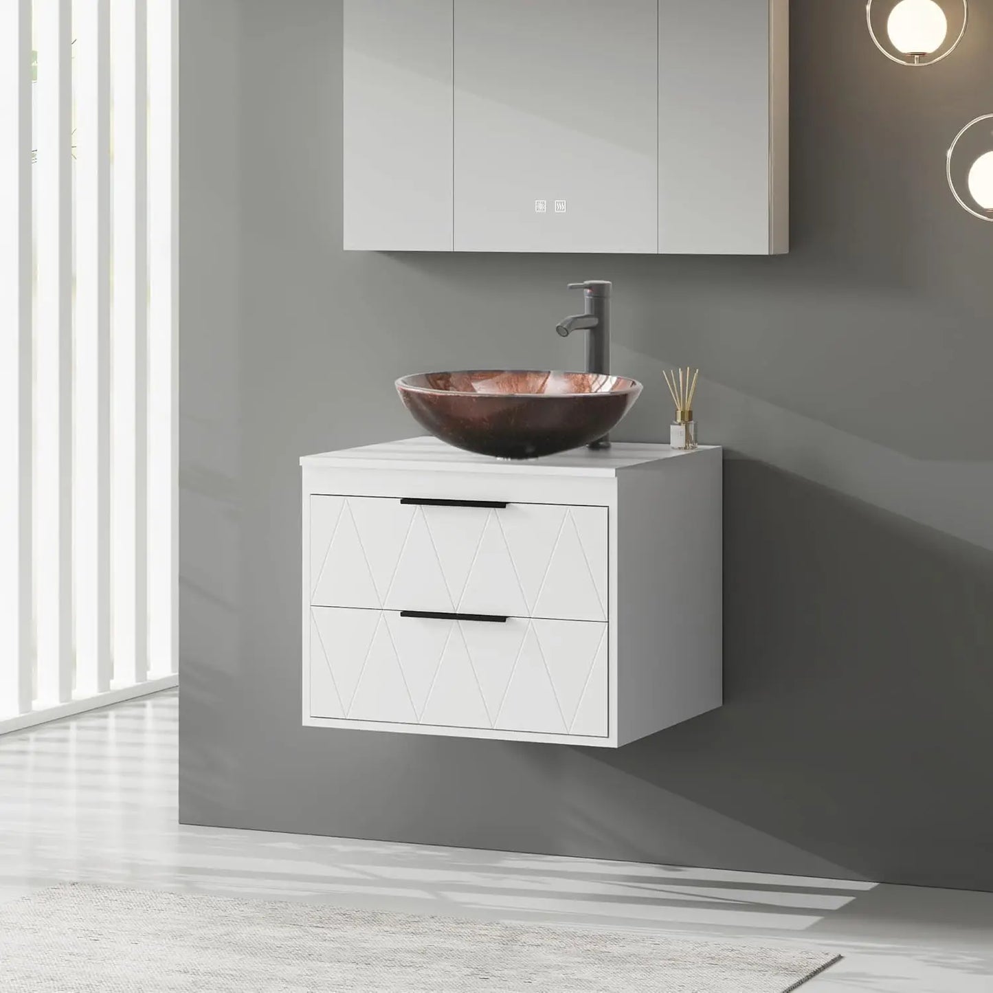24 Inch Bathroom Vanity Wall Mounted Cabinet with Sink and Storage
