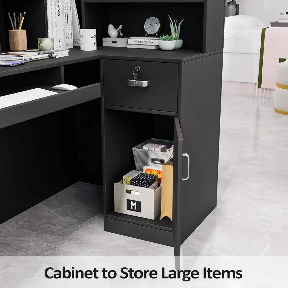 Modern Reception Desk with Moveable Shelves and Lockable Drawers