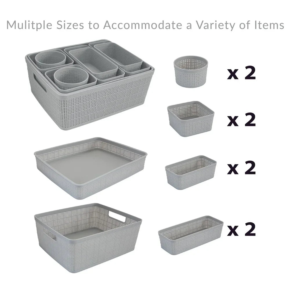10 Pack Plastic Storage Baskets Set Organizer for Home Office Dorms