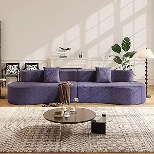109" Curved Chenille Sectional Sofa – 4-Seater Couch with Pillows, Purple