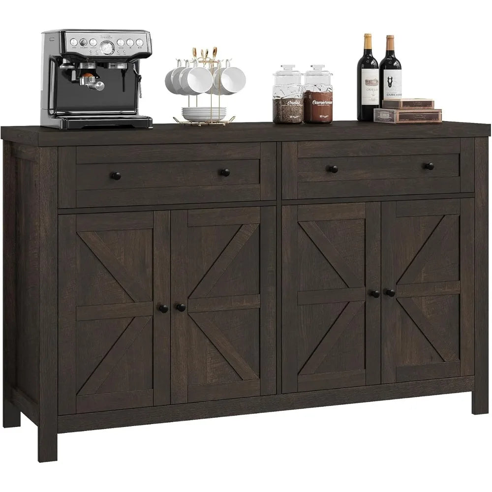 55 Inch Buffet Sideboard Cabinet Modern Farmhouse Coffee Bar Storage