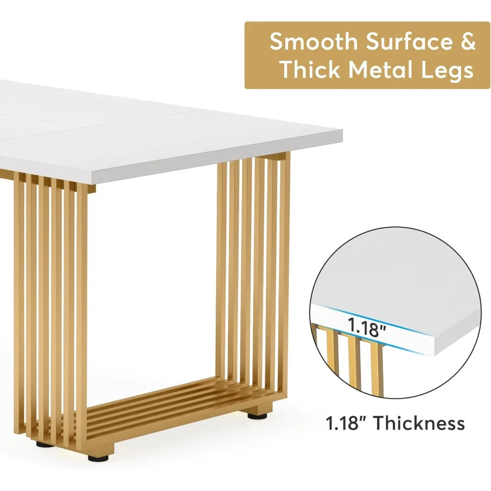 Ljustra 70.9" Modern Office Desk Wooden Computer Desk Gold Legs Workstation