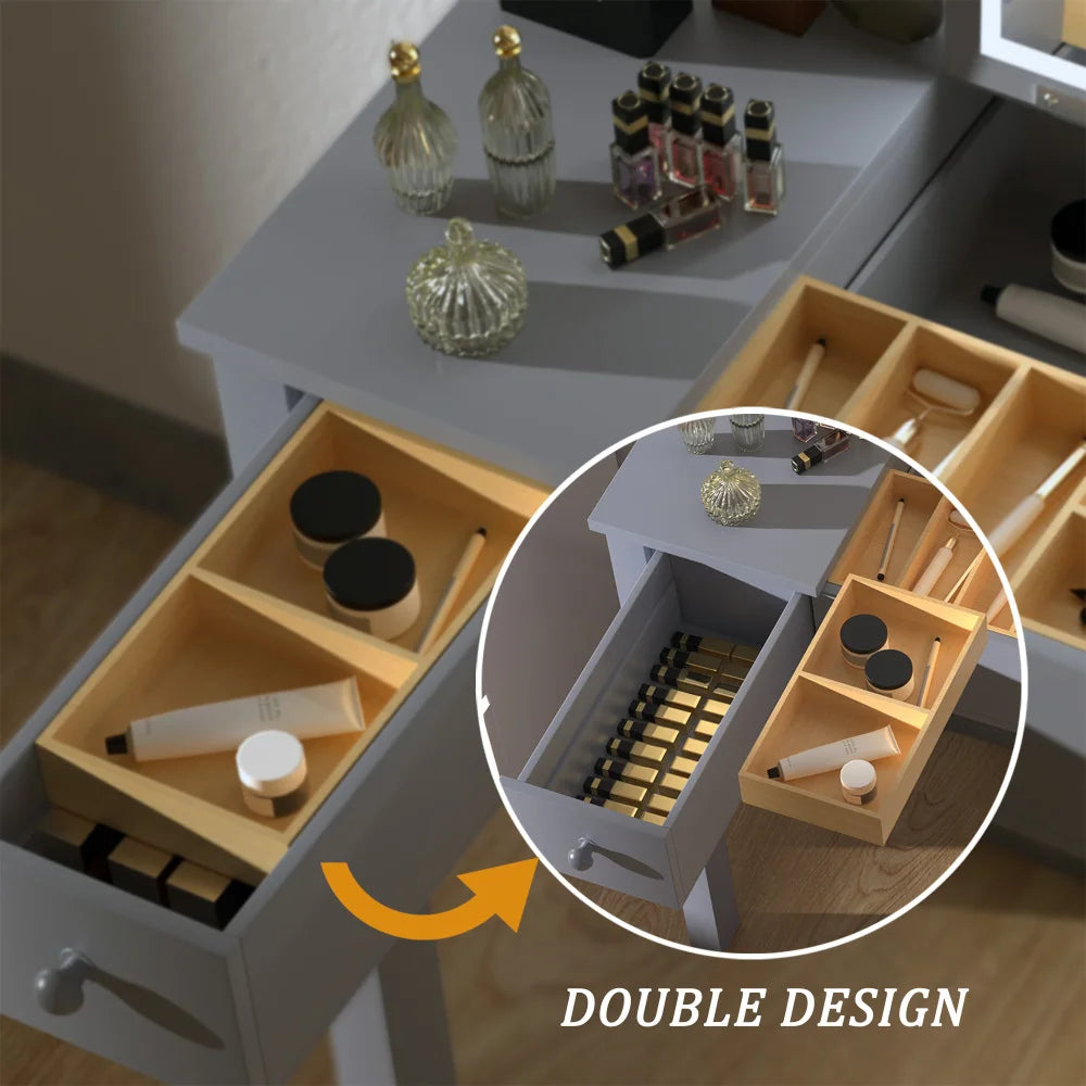 Elegant Black Vanity Table with LED Mirror and Jewelry Storage