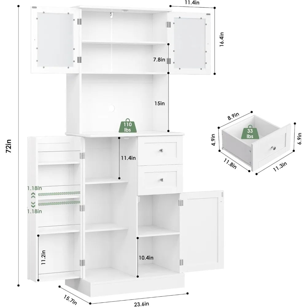 Kitchen Pantry Storage Cabinet Modern Hutch with Doors Shelves Drawers