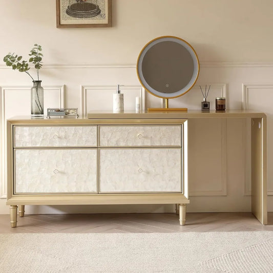 Vanity Desk with LED Lighted Mirror and 4 Drawers for Bedroom Living Room