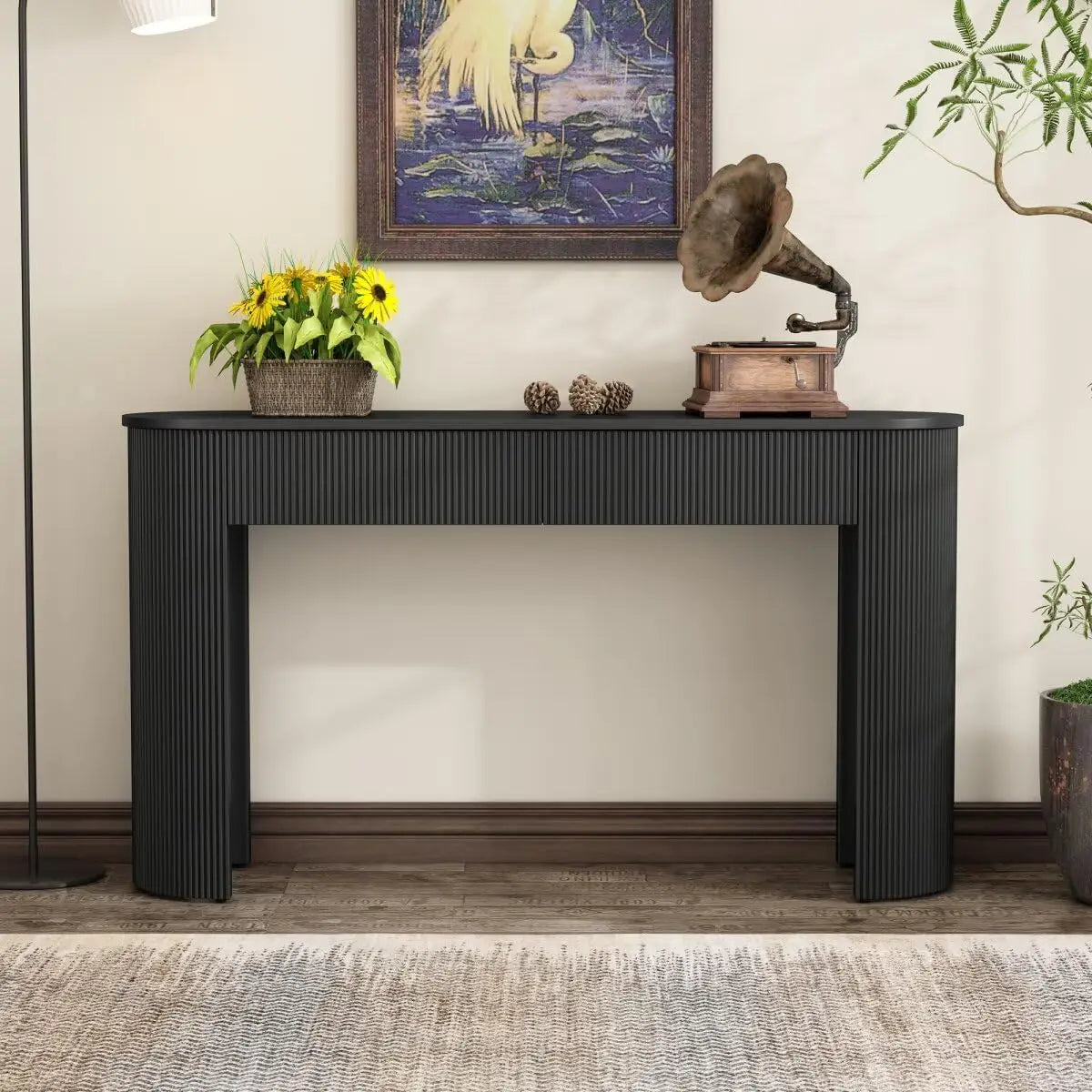 Modern 54" Fluted Entryway Console Table with Storage and Oval Top