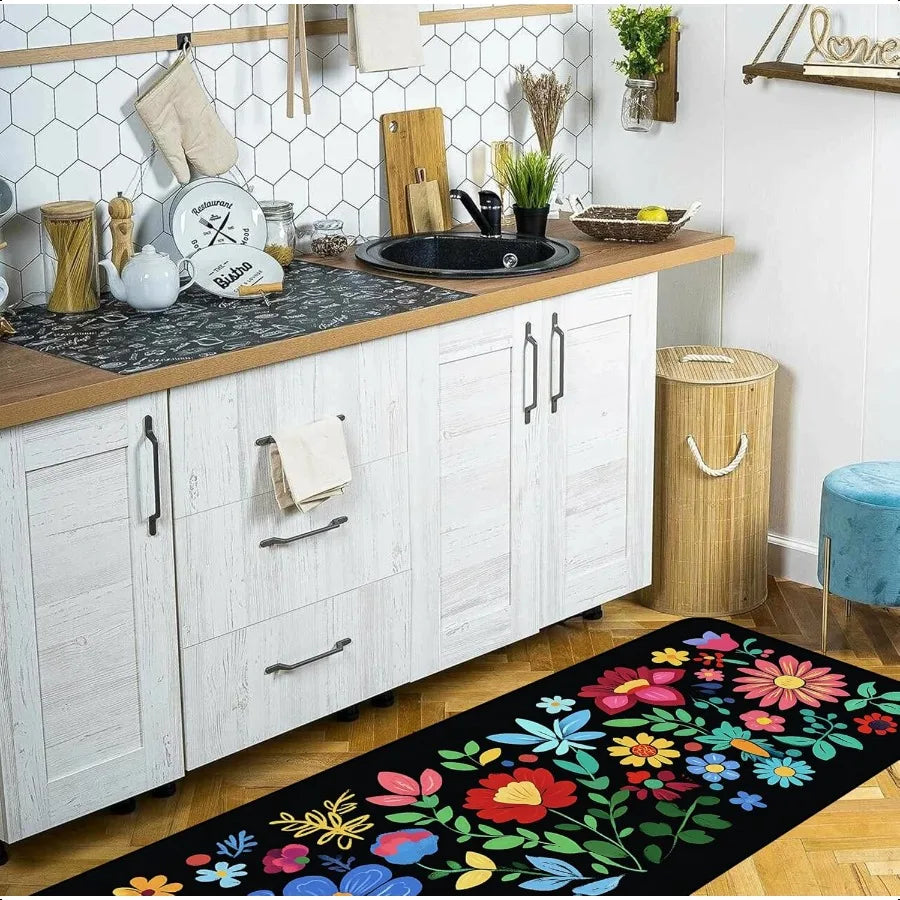 Ljustra Mexican Floral Rug Multicolor 20x47 Inch Runner NonSlip Soft