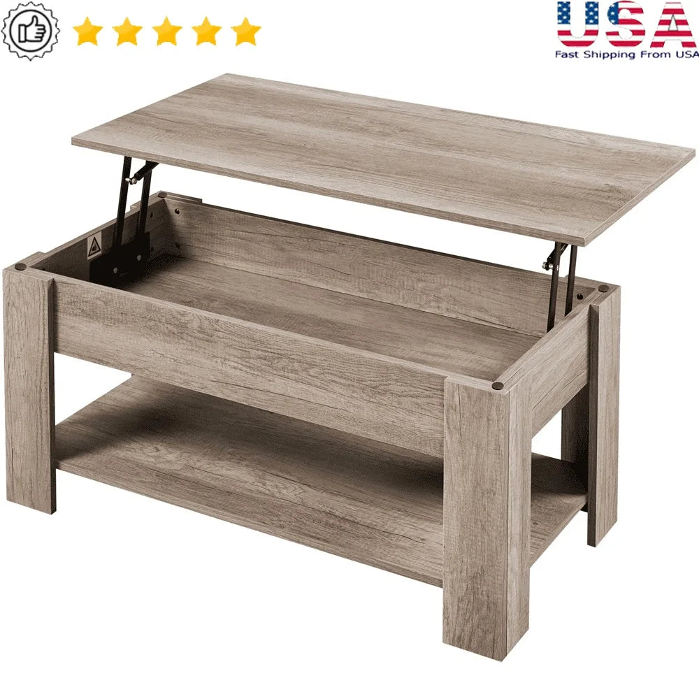 Wooden Lift Top Coffee Table with Hidden Storage for Small Spaces