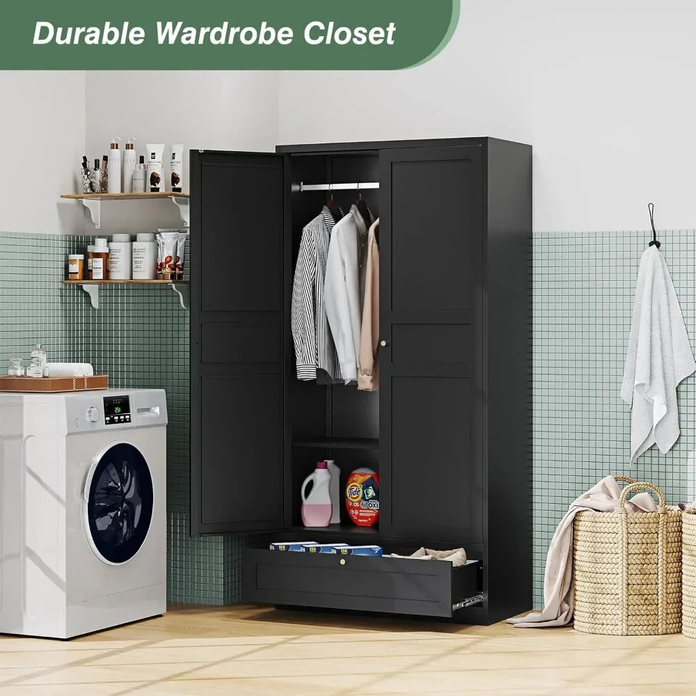 Ljustra Metal Wardrobe Closet Cabinet Armoire Storage with Drawer