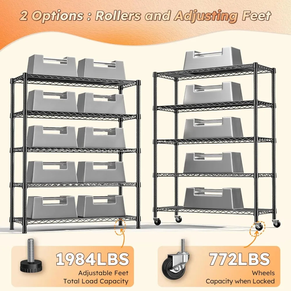 1984LBS Storage Shelves with Wheels 75.2" H Metal Shelving Unit