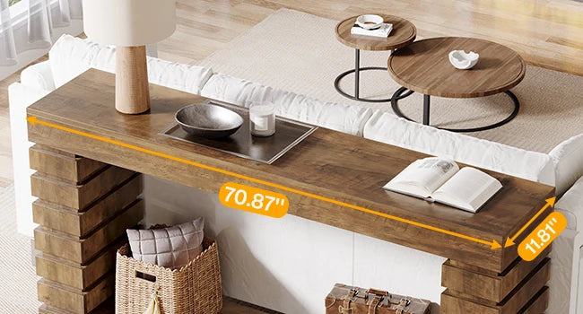 70.8-Inch Console Table Narrow Entryway Sofa Table with Storage