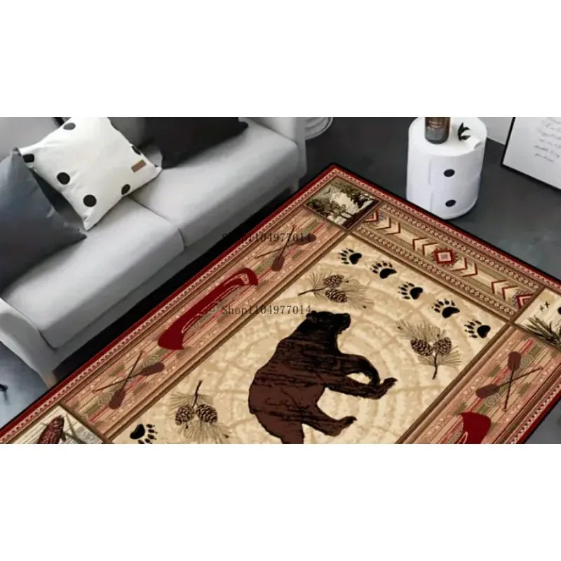 Bear and Fish Non-Slip Rug Machine Washable Indoor Outdoor Decorative Mat