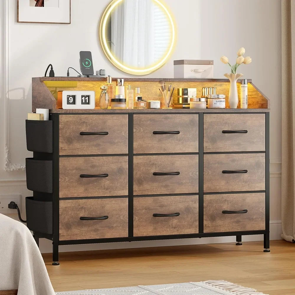 Modern 9 Drawer Dresser Chest for Bedroom Living Room Storage Organizer