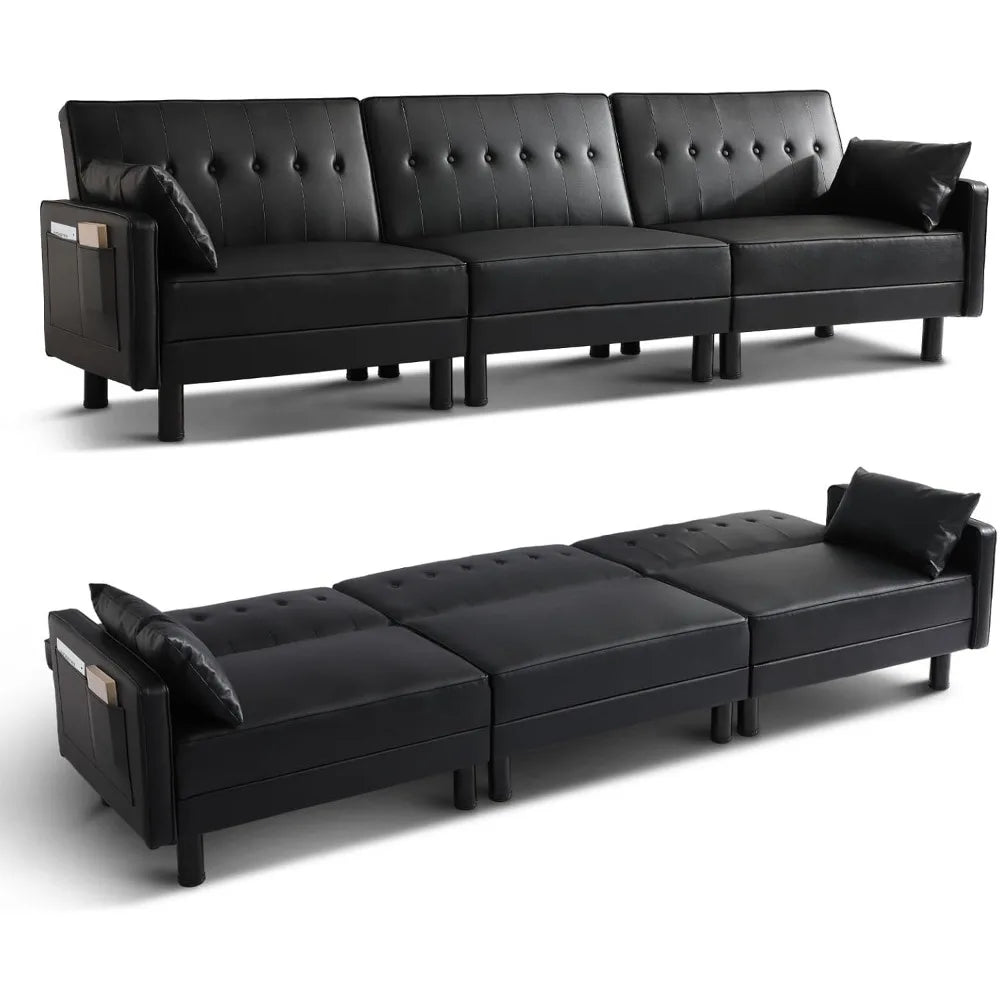 3-in-1 Convertible Futon Sofa Bed Adjustable Backrest Modern Design