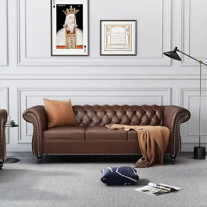 Ljustra Chesterfield 3-Seater Sofa Modern Leather Tufted Couch