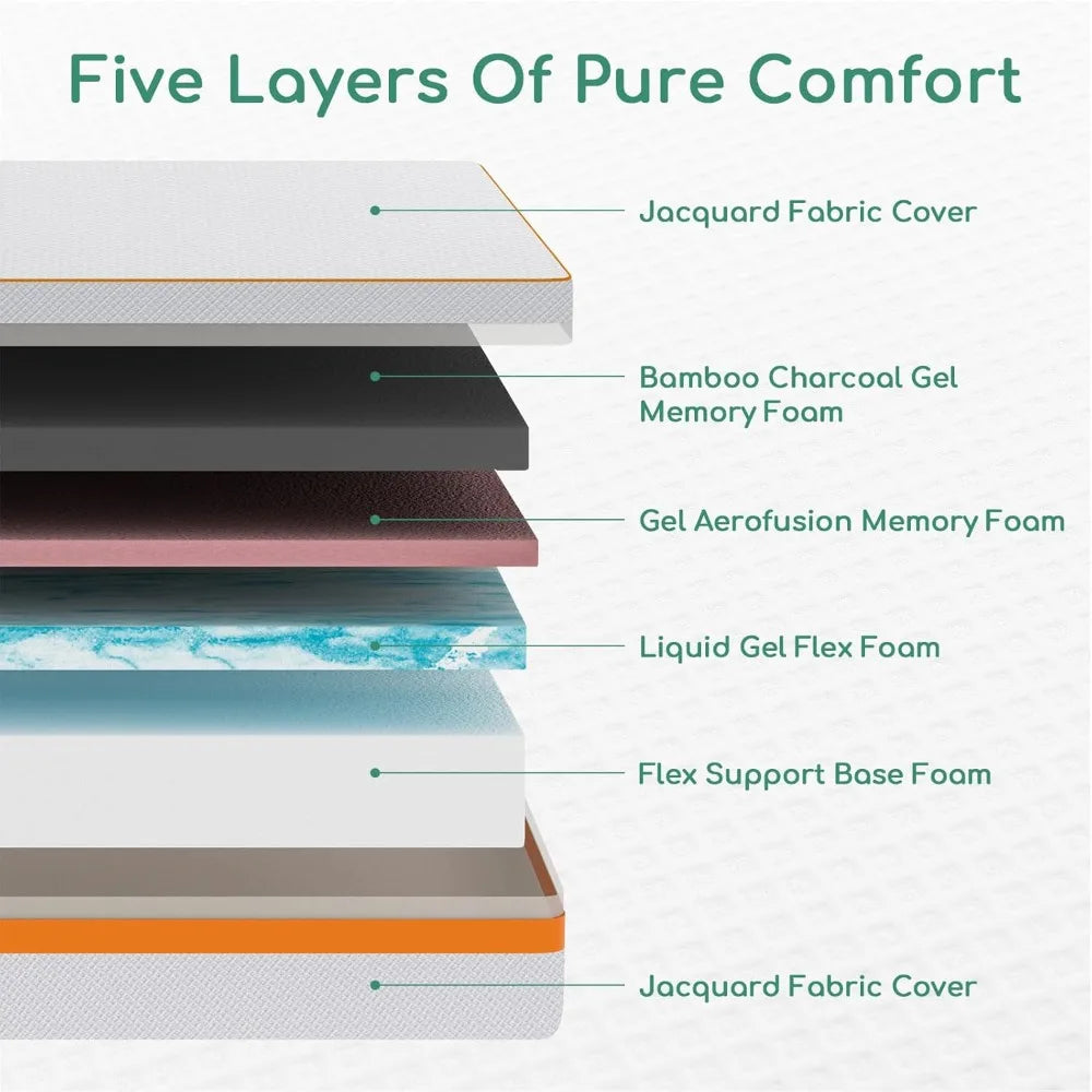 King Size 14 Inch Memory Foam Mattress for Back Pain Cooling Gel