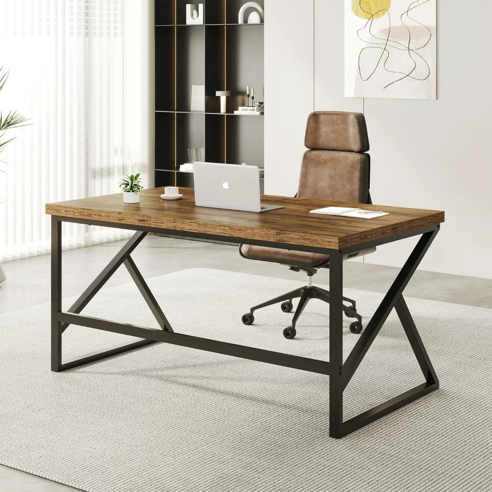 Rustic Brown Industrial Home Office Desk Simple Minimalist Design
