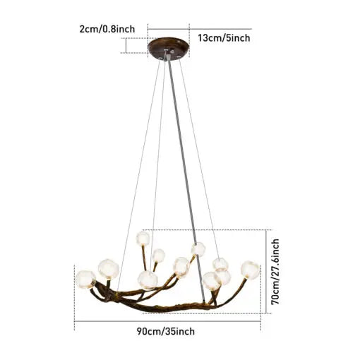 Vintage Rustic Tree Branch Glass Ball Chandelier Nordic Hanging Lamp