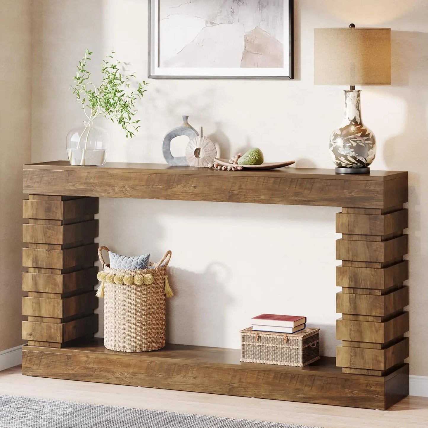 70.8-Inch Console Table Narrow Entryway Sofa Table with Storage