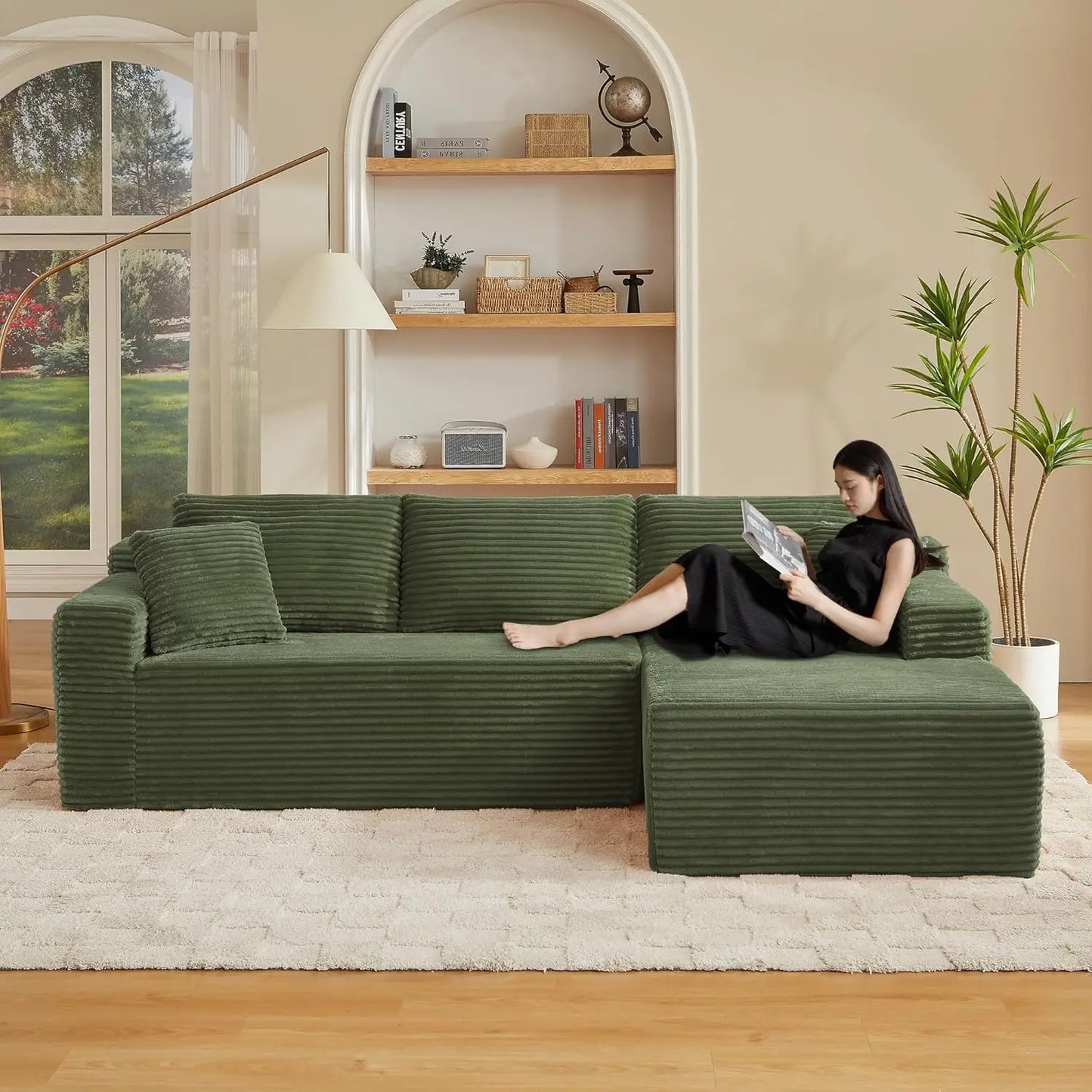 Modern L-Shape Modular Sectional Sofa Deep Seat Corduroy Couch