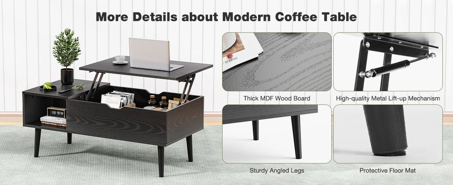 Wooden Lift Top Coffee Table with Hidden Storage for Living Room