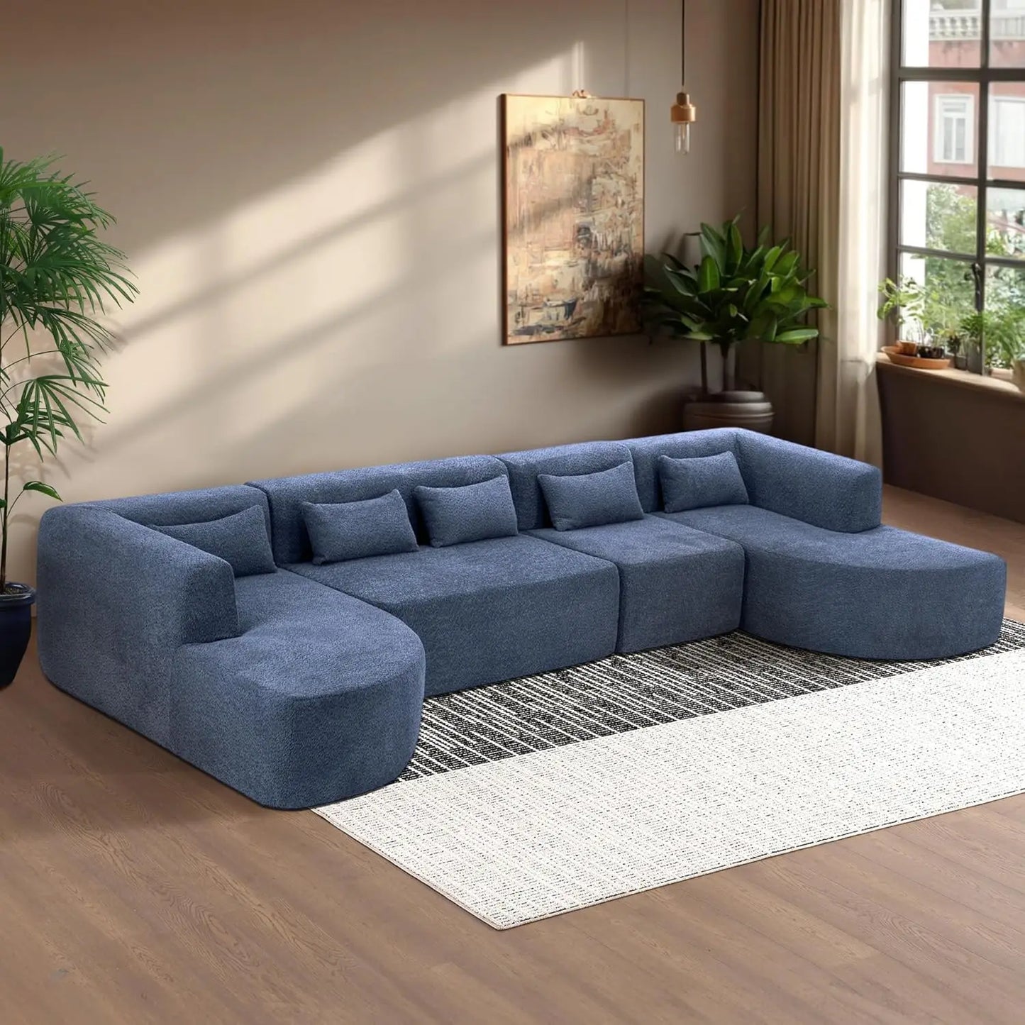 144 Inch Modular Cloud Sectional Sofa Deep Seat with Chaise Lounge and Pillows