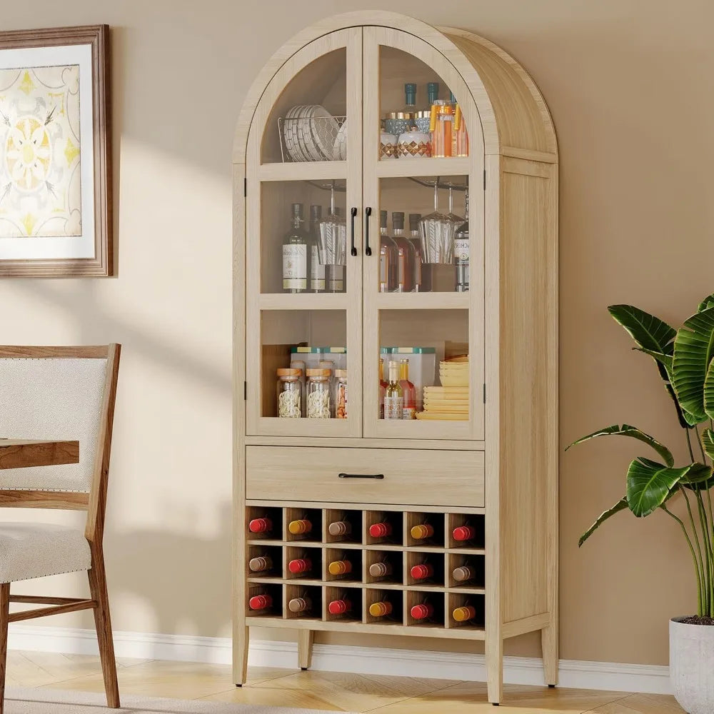 Whiskey Wine Storage Cabinet Glass Holder Stylish Home Bar Arched Design