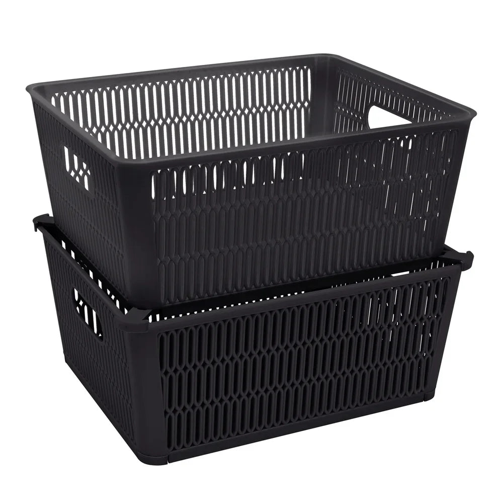 Stackable Plastic Storage Tote Baskets 2 Pack Organizing Bins