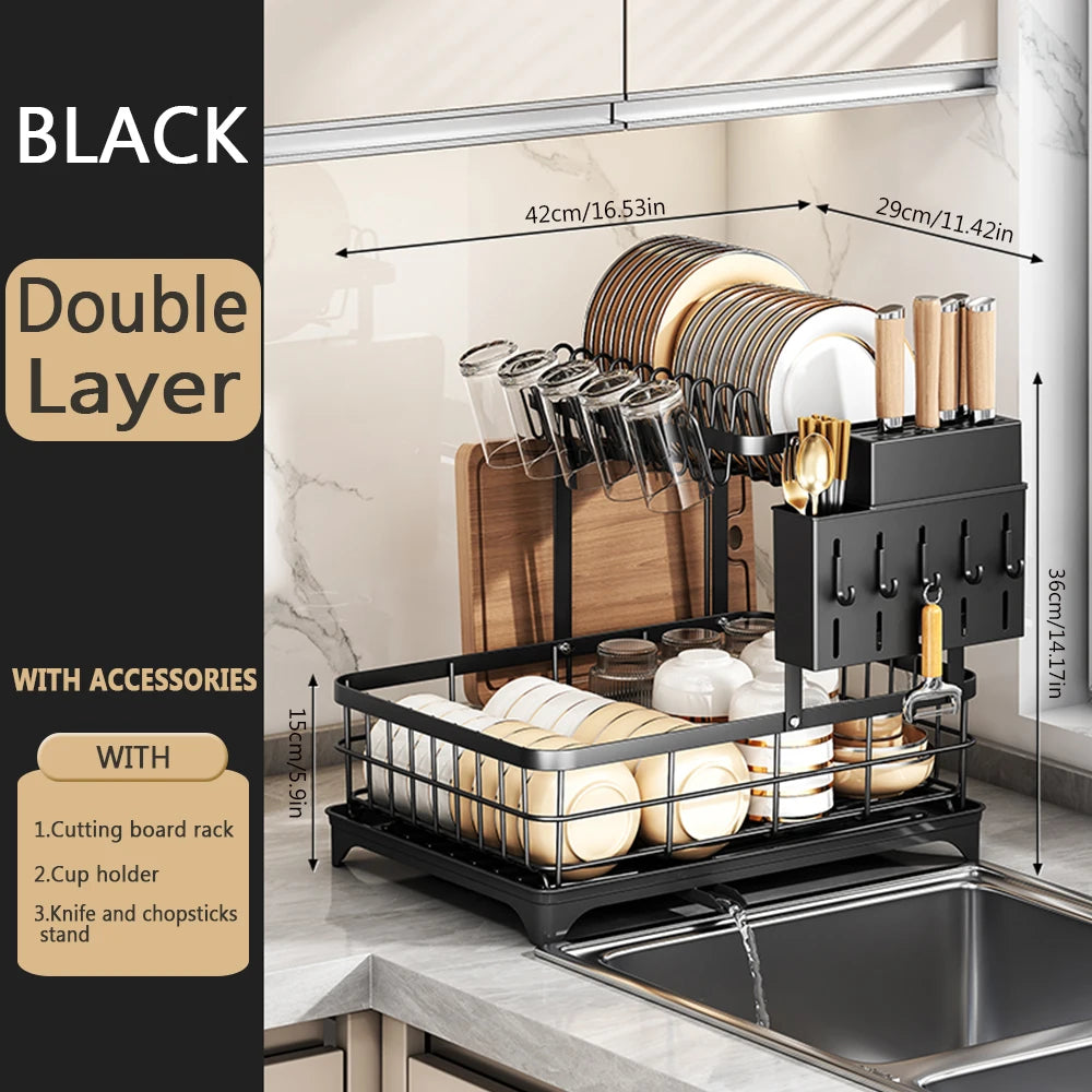 1 Or 2-Tier Space-Saving Kitchen Dish Drying Rack Multifunctional