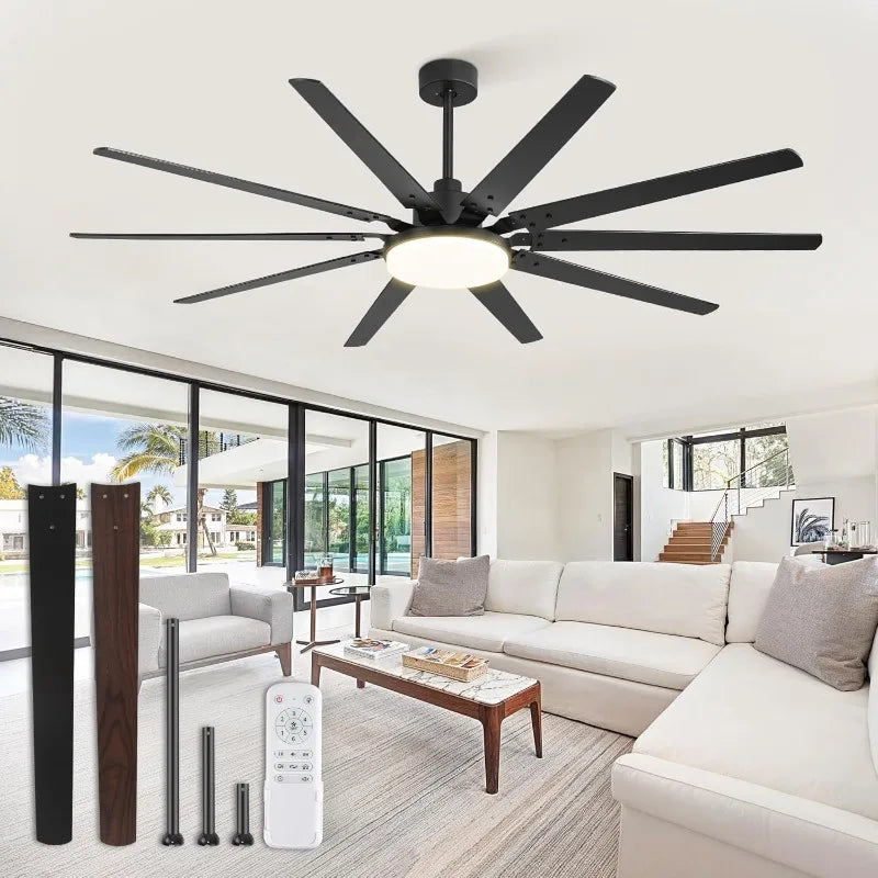 72 Inch Large Ceiling Fan with LED Lights Remote Control Quiet Motor