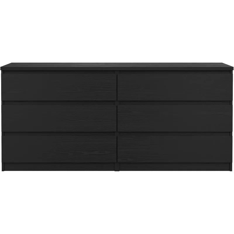 Tvilum 6 Drawer Double Dresser Storage Black Woodgrain Modern Design