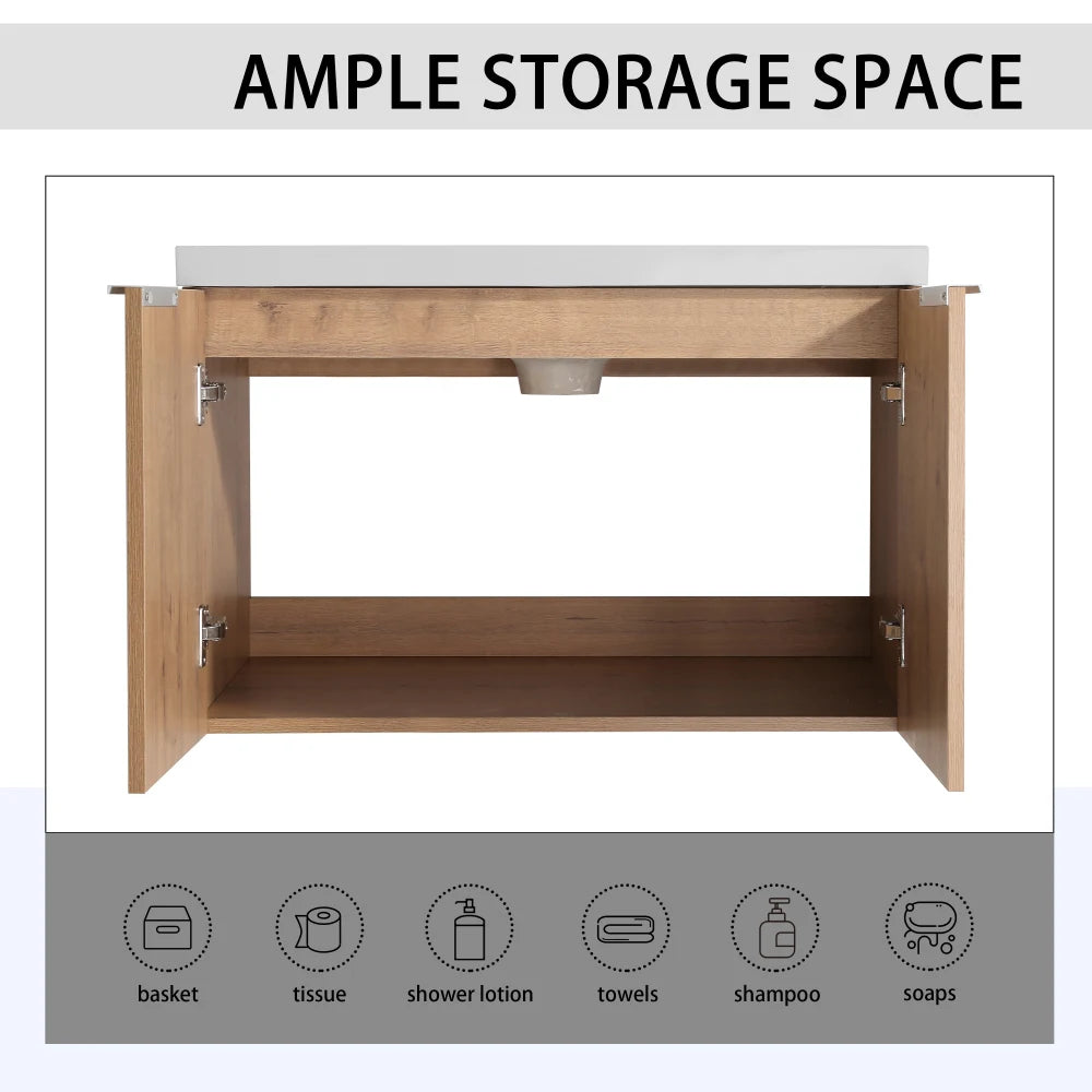 30 Inch Wall Mounted Bathroom Vanity With Sink and Side Cabinet