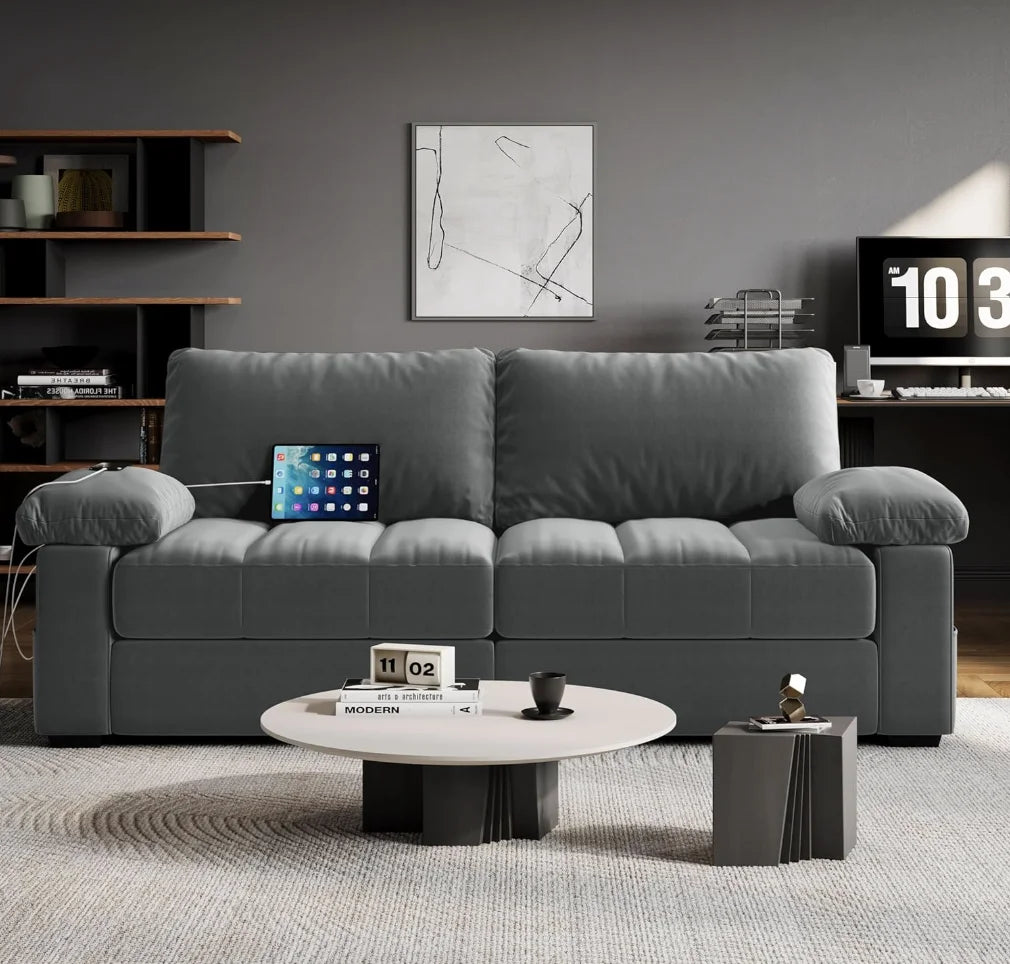 Ljustra 79 Inch Modern Velvet Sofa Couch with USB Ports & Storage