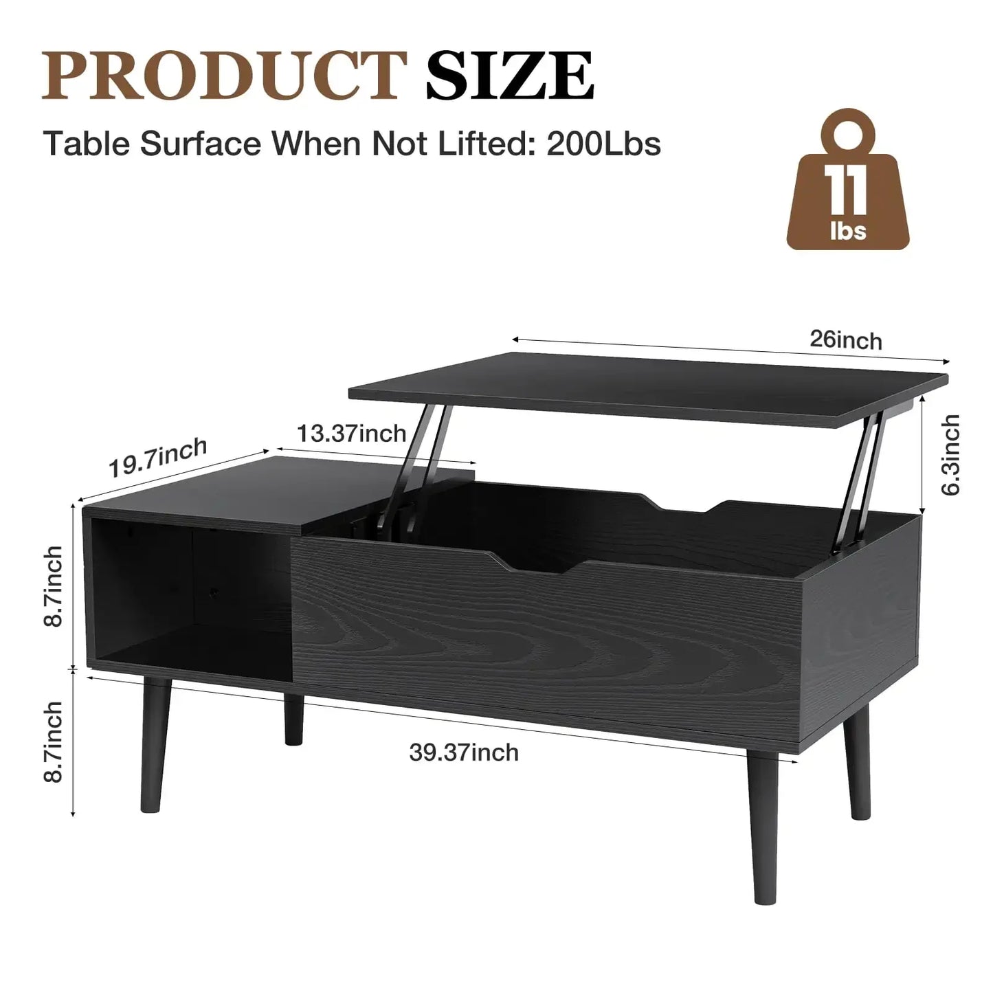 Modern Lift Top Coffee Table Adjustable Height Storage Espresso Finish
