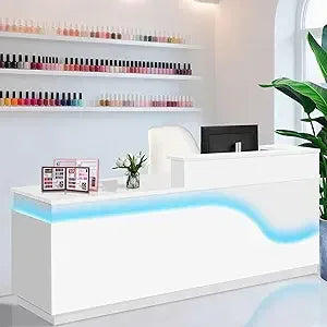 Modern Reception Desk with Lockable Drawers and Storage Compartments
