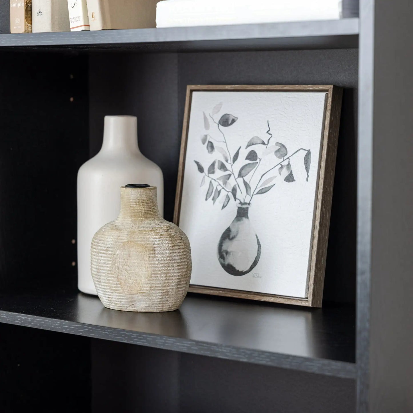 5-Shelf Bookcase Adjustable Shelves True Black Oak Furniture Storage
