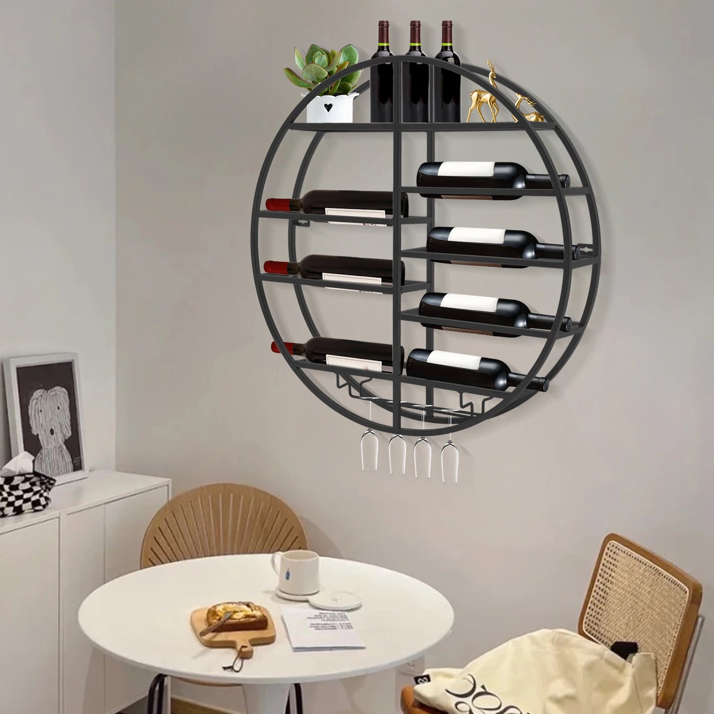 Wall-Mounted Round Wine Rack Large Capacity Home Pub Storage Display