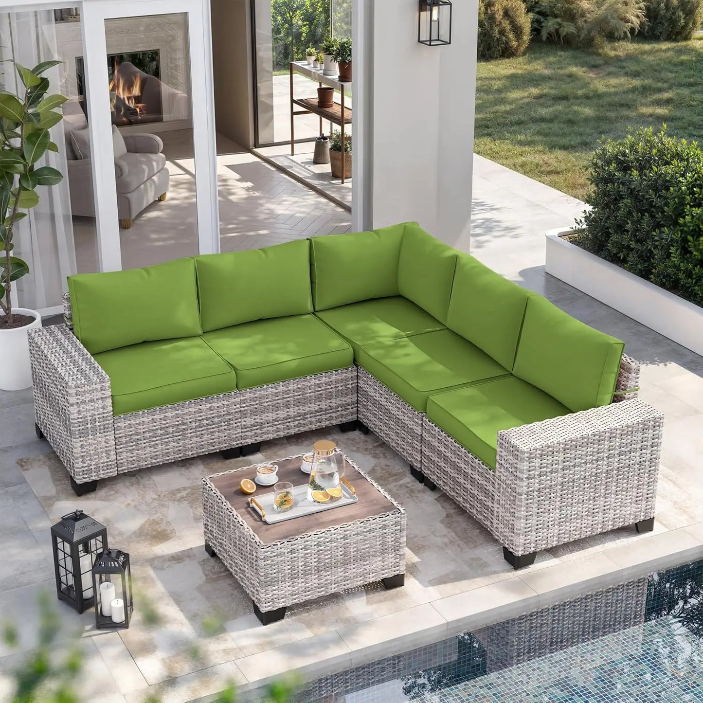 Ljustra 6-Piece Outdoor Patio Wicker Sofa Set with Cushions & Table