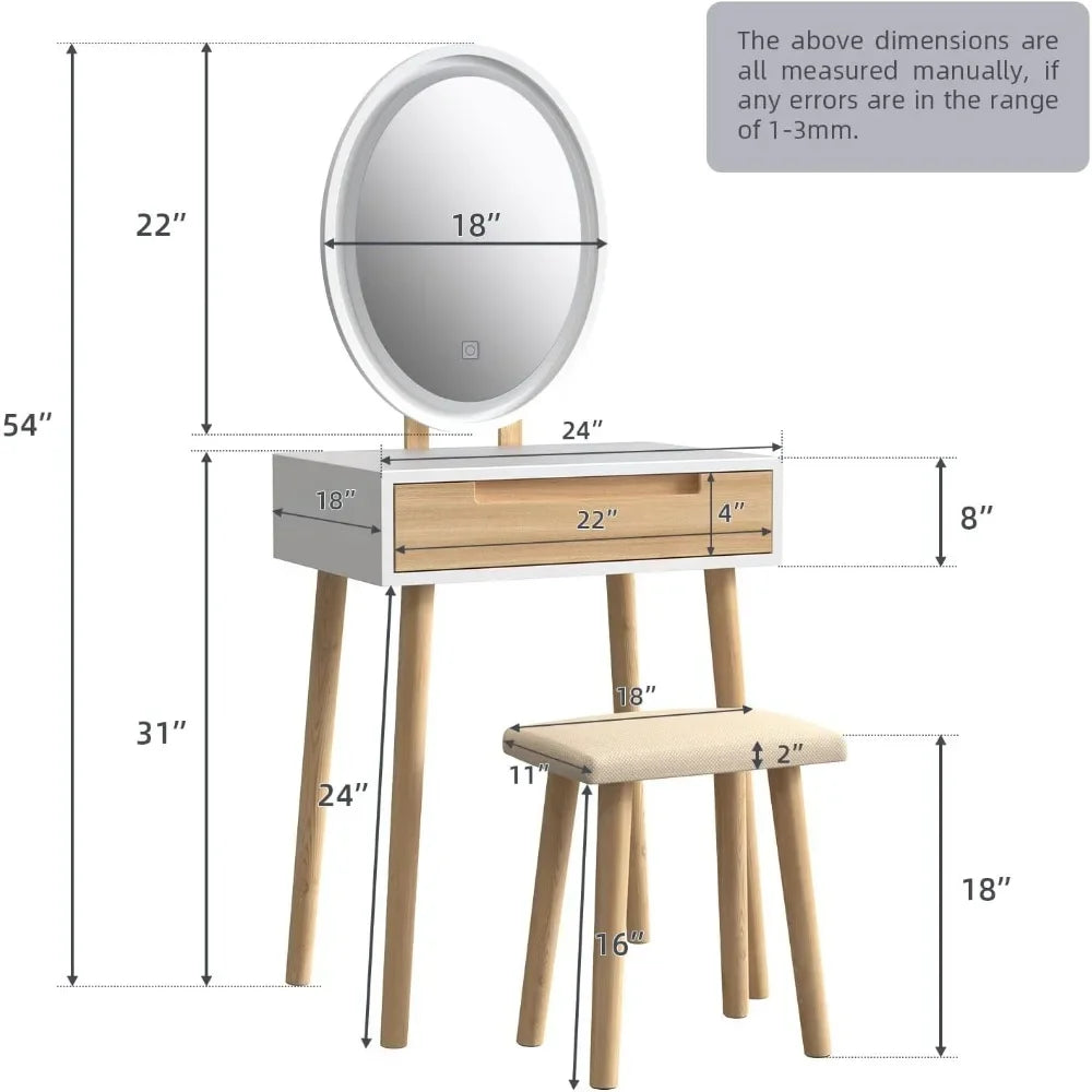 Ljustra Makeup Vanity Table Set with Adjustable Lighted Mirror and Stool