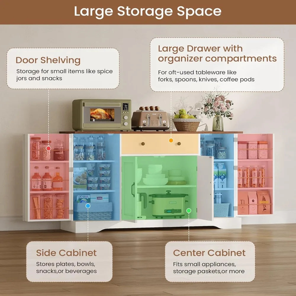 Buffet Cabinet with Storage and Charging Station Farmhouse Sideboard