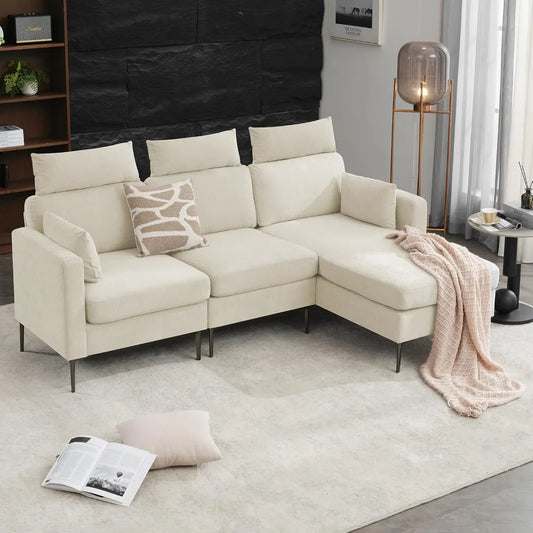 L-Shaped Sectional Sofa 90.6" Modern 3-Seater Convertible Couch